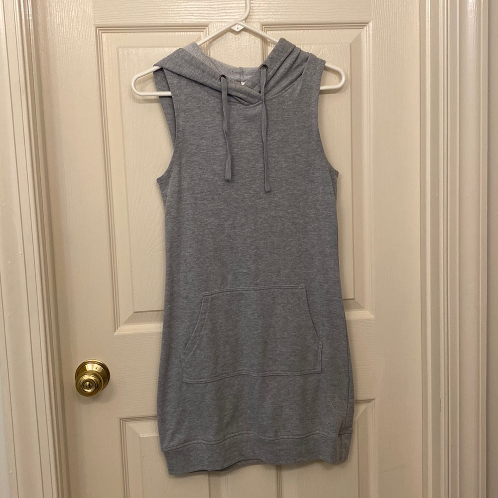 Gray Sleeveless Hooded Sweatshirt Dress